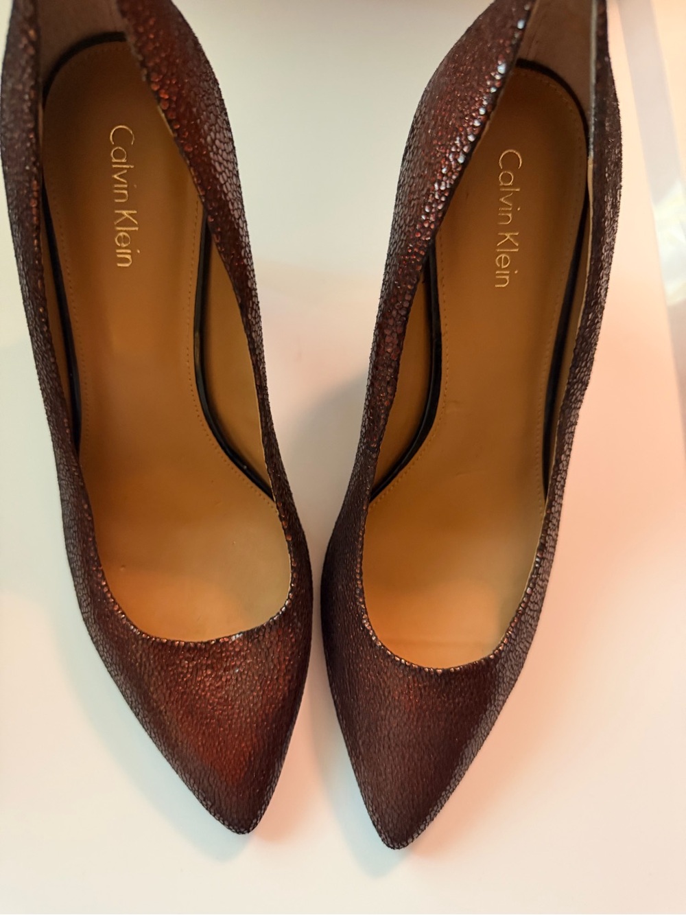 Calvin Klein Metallic Brown Pointed-Toe Heels
